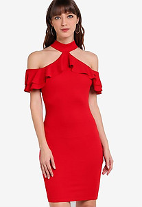 Ruffle Cold Shoulder Bodycon Dress